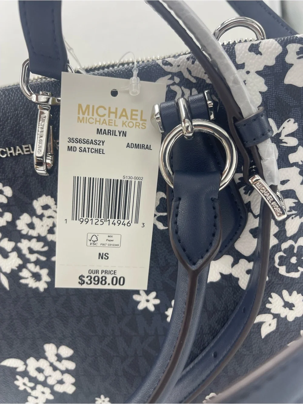 MICHAEL KORS Marilyn Md Printed Signature Logo Satchel Crossbody  Admiral  NWT